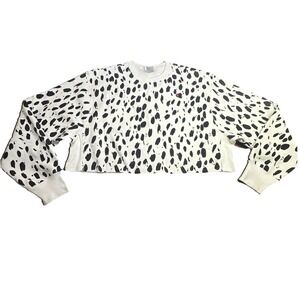 Champion Womens XL Reverse Weave Crop Sweatshirt Crew‎ Cow All Over Print